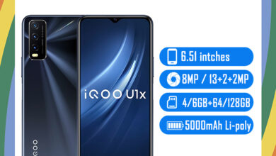 Vivo iQOO U1x smartphone showcasing its sleek design and vibrant display, with a price tag in Bangladeshi Taka.